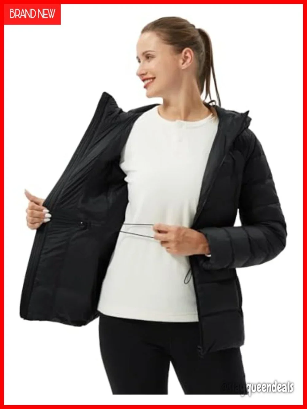 Women's Down Puffer Jacket Lightweight Hooded Winter Coat Water Repellent